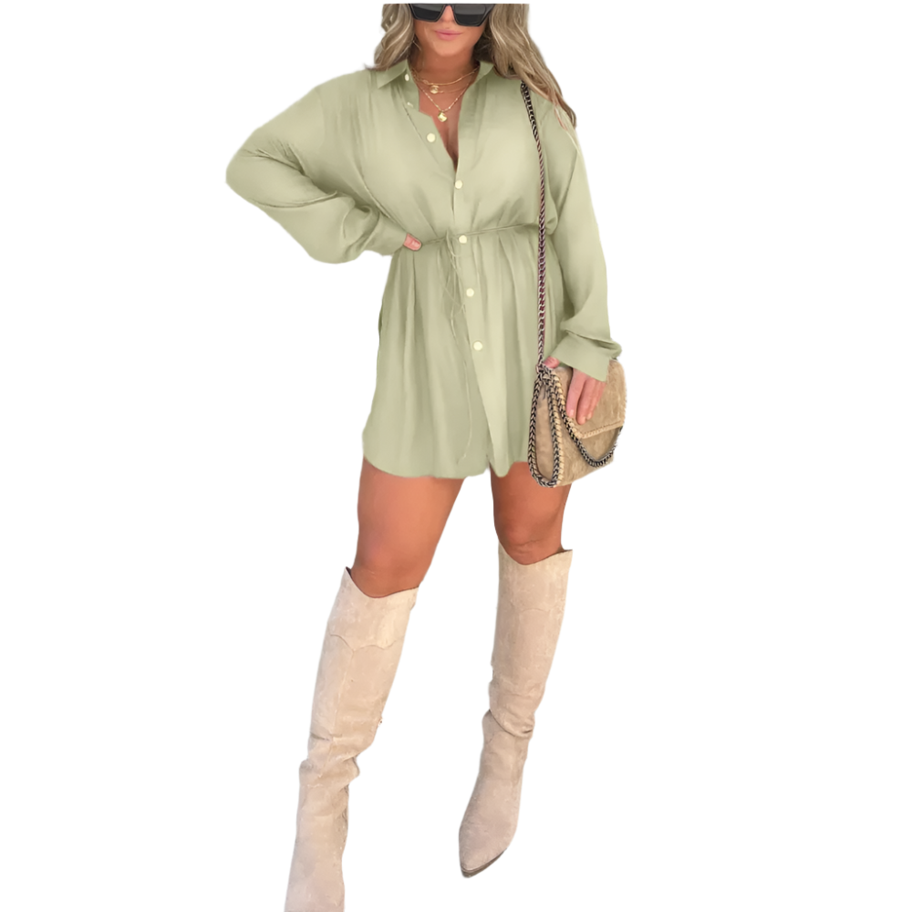 Womens Long Sleeve Jumpsuit With Button Fashion Shirt Dress For Clothing