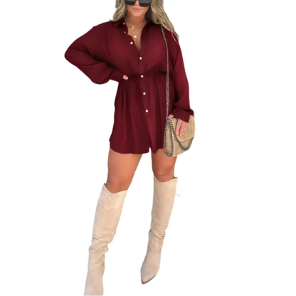 Womens Long Sleeve Jumpsuit With Button Fashion Shirt Dress For Clothing