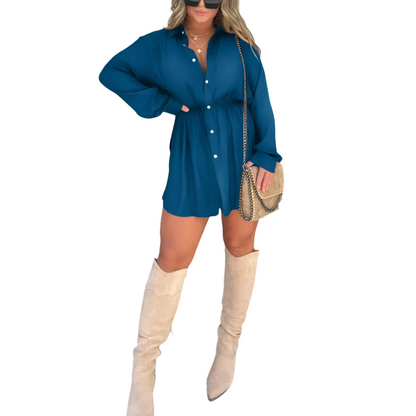 Womens Long Sleeve Jumpsuit With Button Fashion Shirt Dress For Clothing