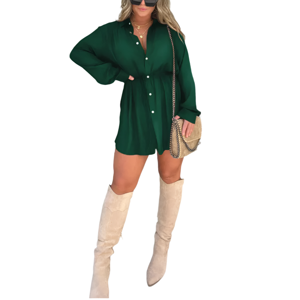 Womens Long Sleeve Jumpsuit With Button Fashion Shirt Dress For Clothing