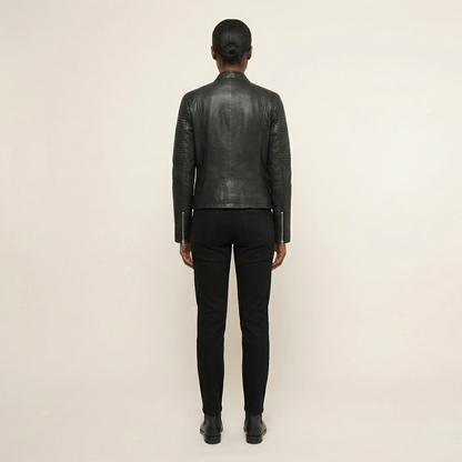 Women’s Moto Leather Jacket – Slim Fit Zip-Up Biker Style Coat