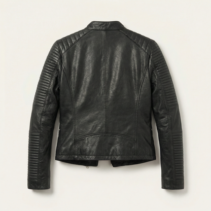 Women’s Moto Leather Jacket – Slim Fit Zip-Up Biker Style Coat