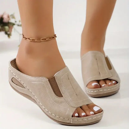 Women's Sandals Open Toe Slip On Low Wedge