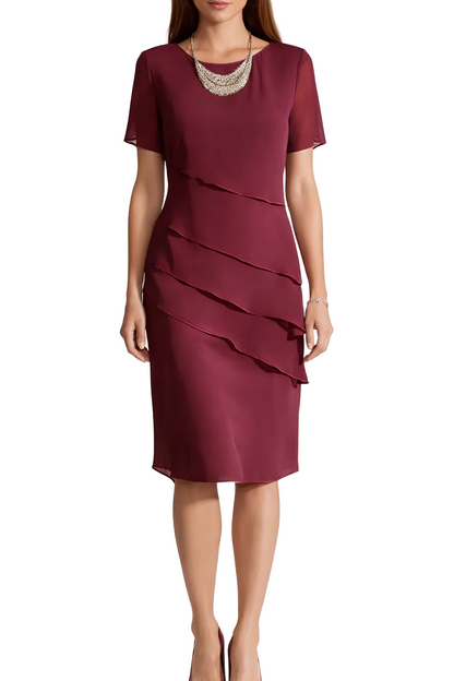 Women's Short Sleeve Midi Dress Short with Layered Front