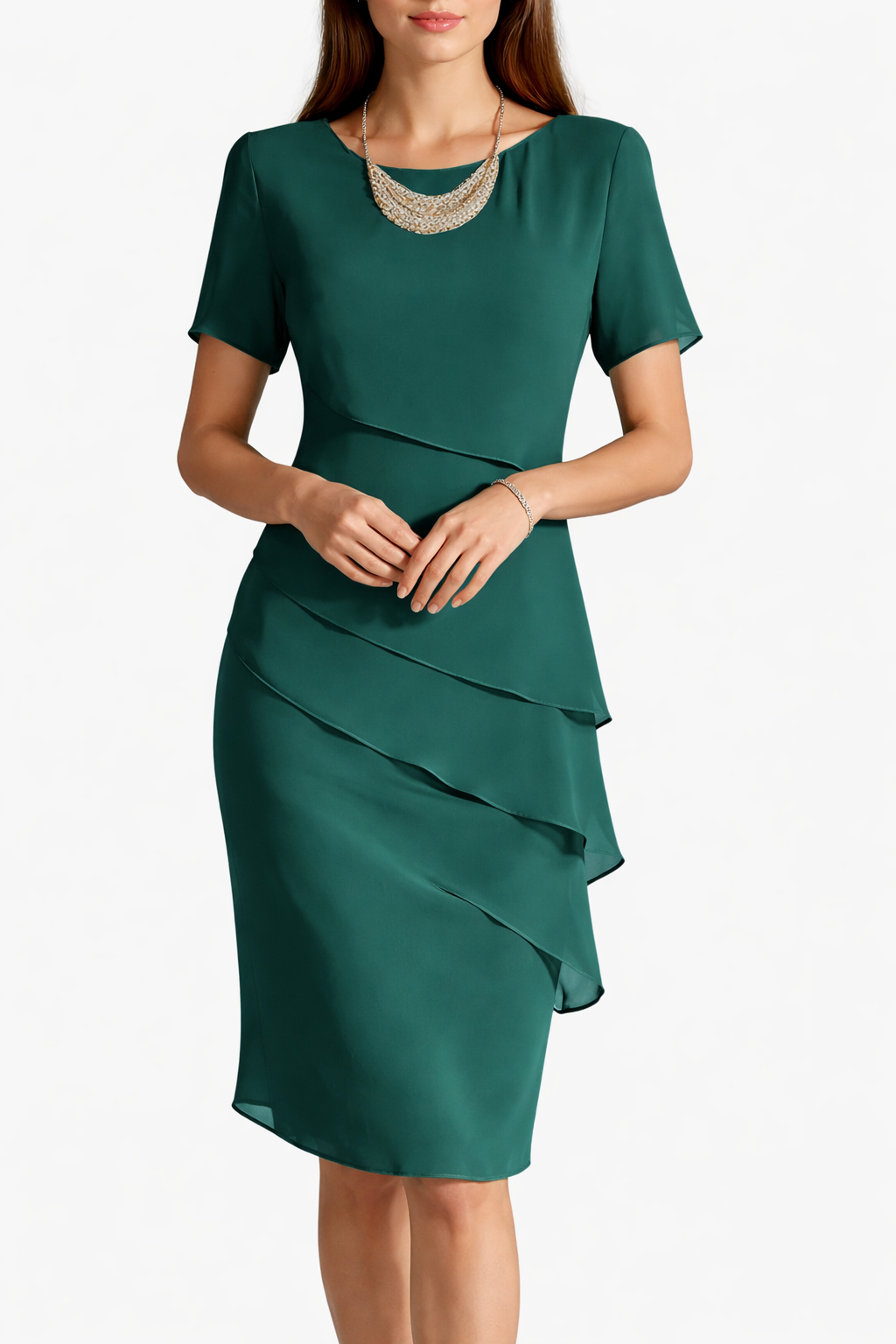 Women's Short Sleeve Midi Dress Short with Layered Front