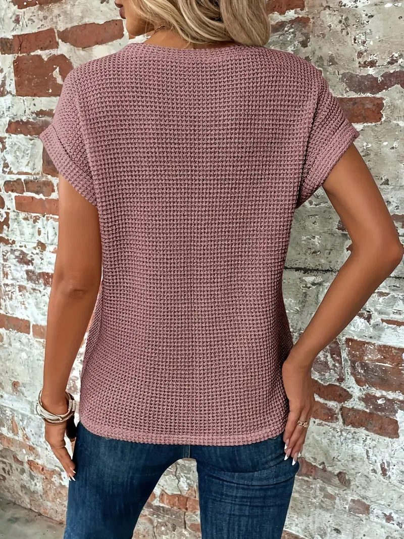 Women's Short Sleeve Round Neck T-Shirt with Twist Front Design