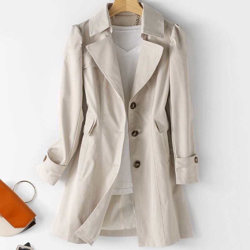 Women’s Long Trench Coat With Single Button Row