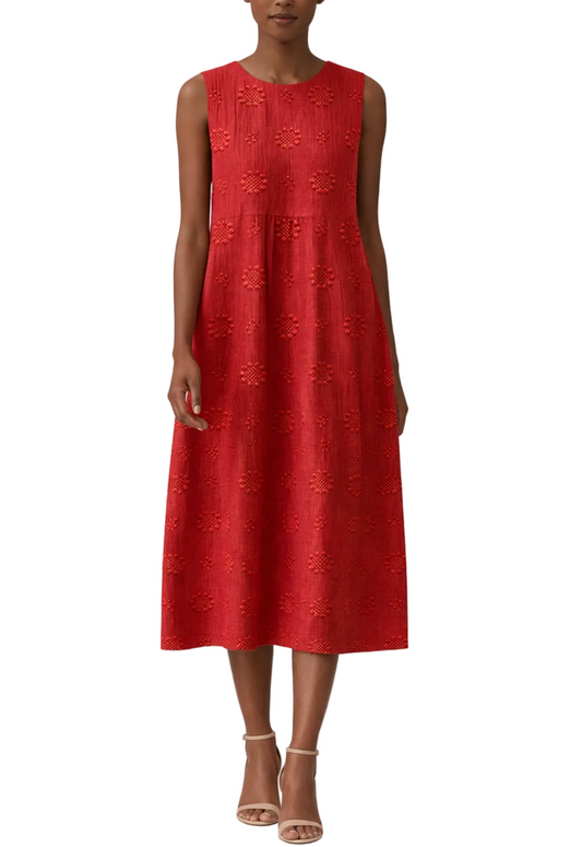 Angelica | Women Midi Summer Dress Sleeveless Round Neck Floral Print Side Pockets