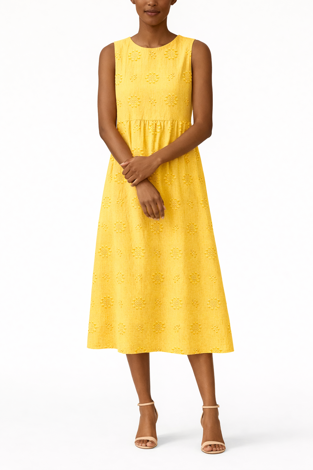 Angelica | Women Midi Summer Dress Sleeveless Round Neck Floral Print Side Pockets
