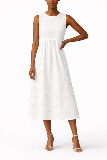 Angelica | Women Midi Summer Dress Sleeveless Round Neck Floral Print Side Pockets