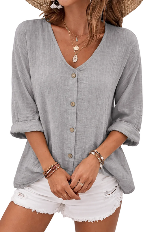 Fleur | Zomerse Linnen Blouse met Fijne Knoopsluiting