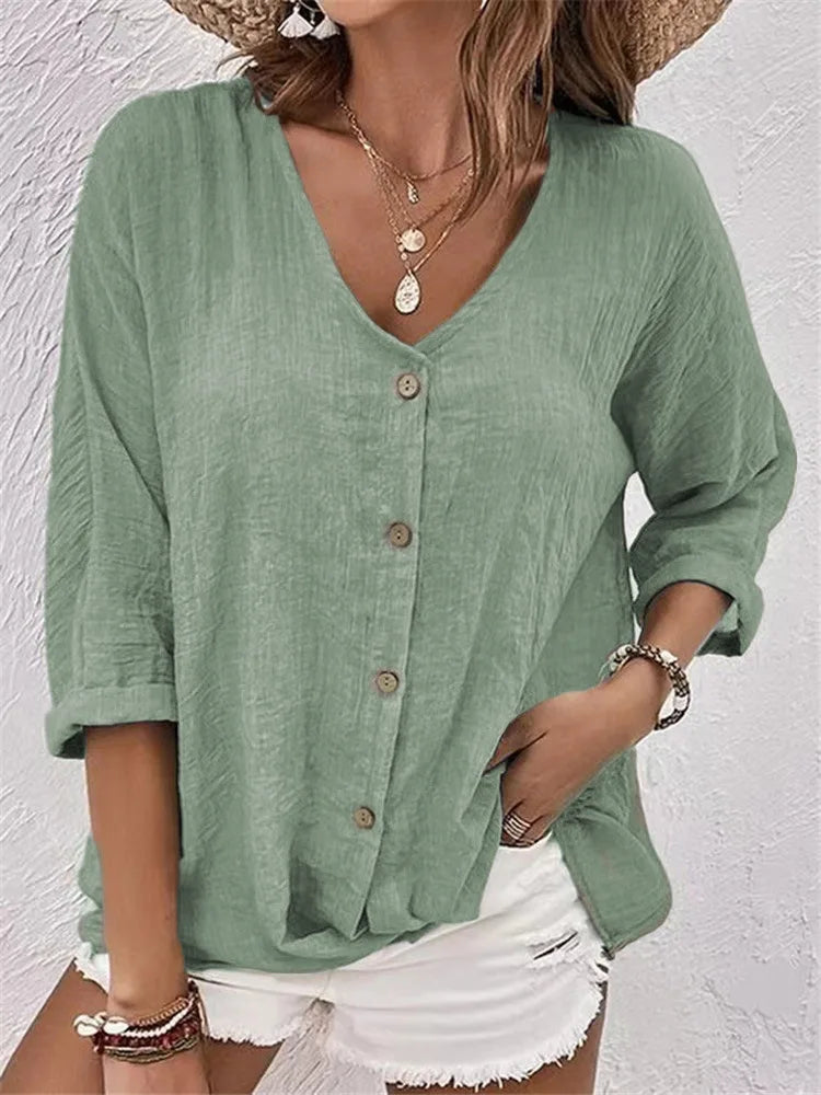 Fleur | Zomerse Linnen Blouse met Fijne Knoopsluiting