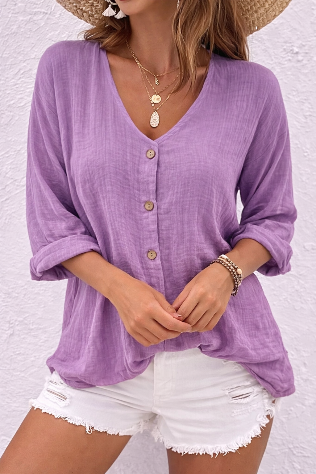 Fleur | Zomerse Linnen Blouse met Fijne Knoopsluiting