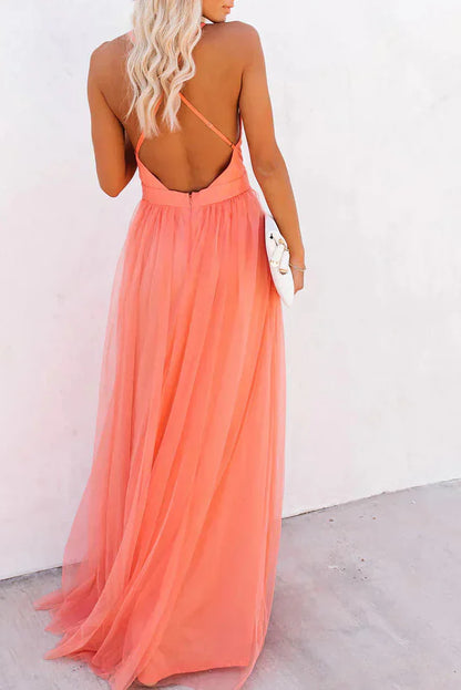Women's Wedding Guest V Neck Strappy Maxi Dress