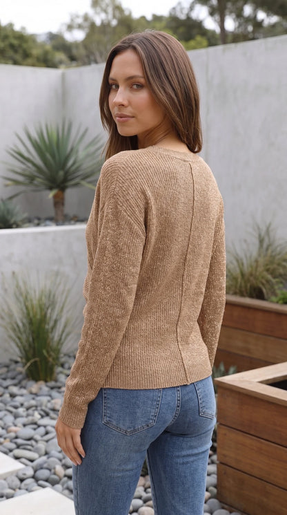 Women’s V Neck Wrap Style Knit Top With Ruched Detail