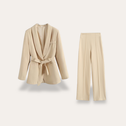 Hazel | Women belted blazer szerokie nogawki pants set