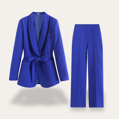 Hazel | Women belted blazer szerokie nogawki pants set