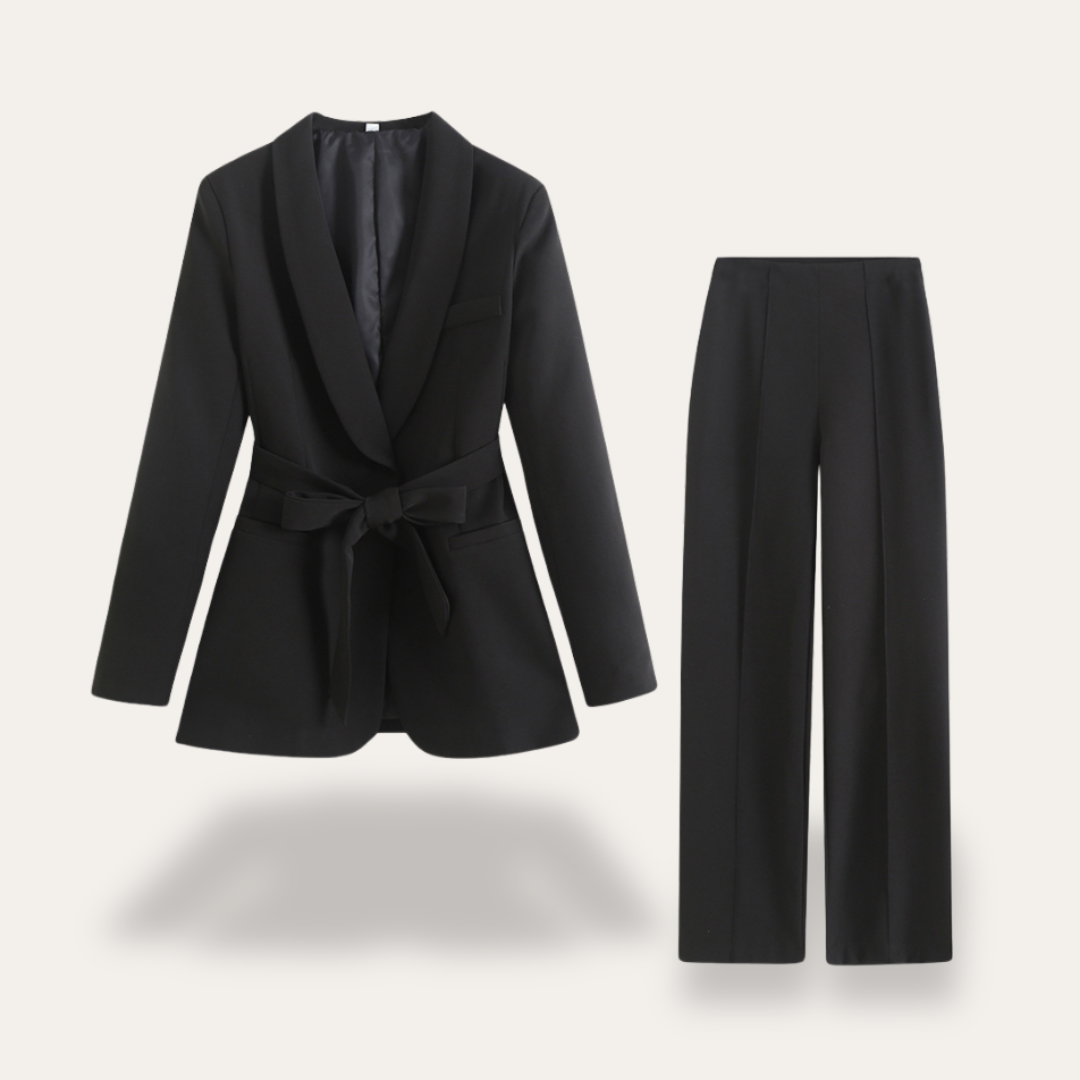 Hazel | Women belted blazer szerokie nogawki pants set