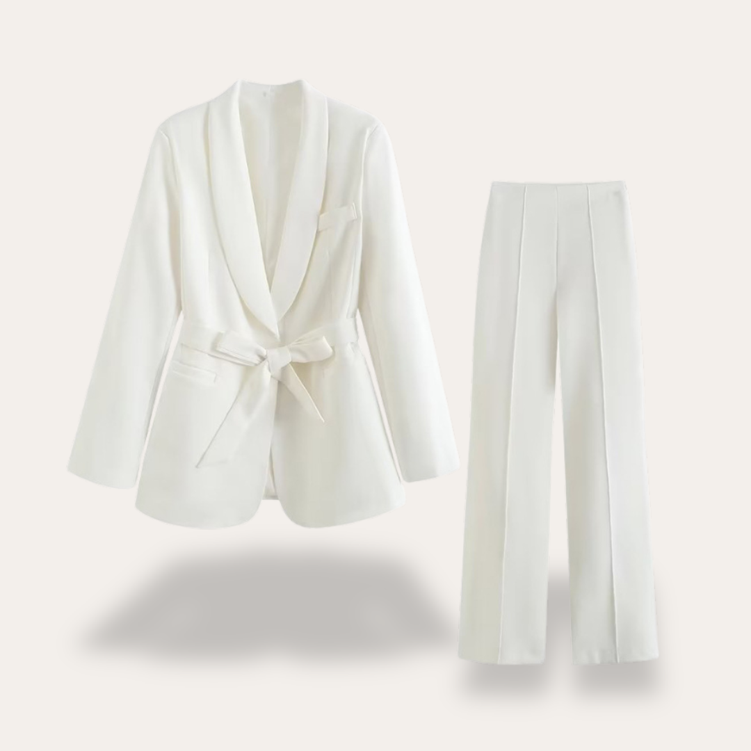 Hazel | Women belted blazer szerokie nogawki pants set