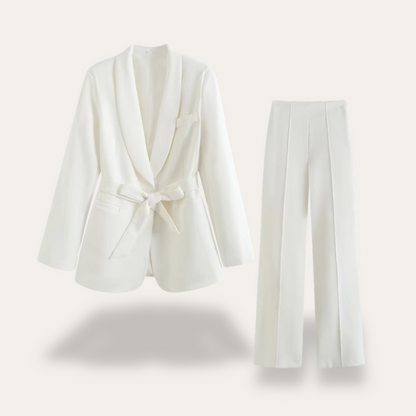 Hazel | Women belted blazer szerokie nogawki pants set