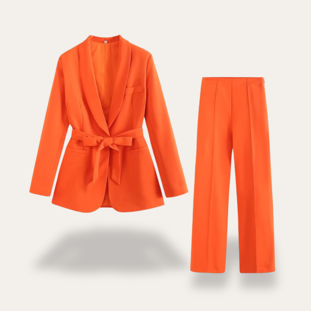 Hazel | Women belted blazer szerokie nogawki pants set