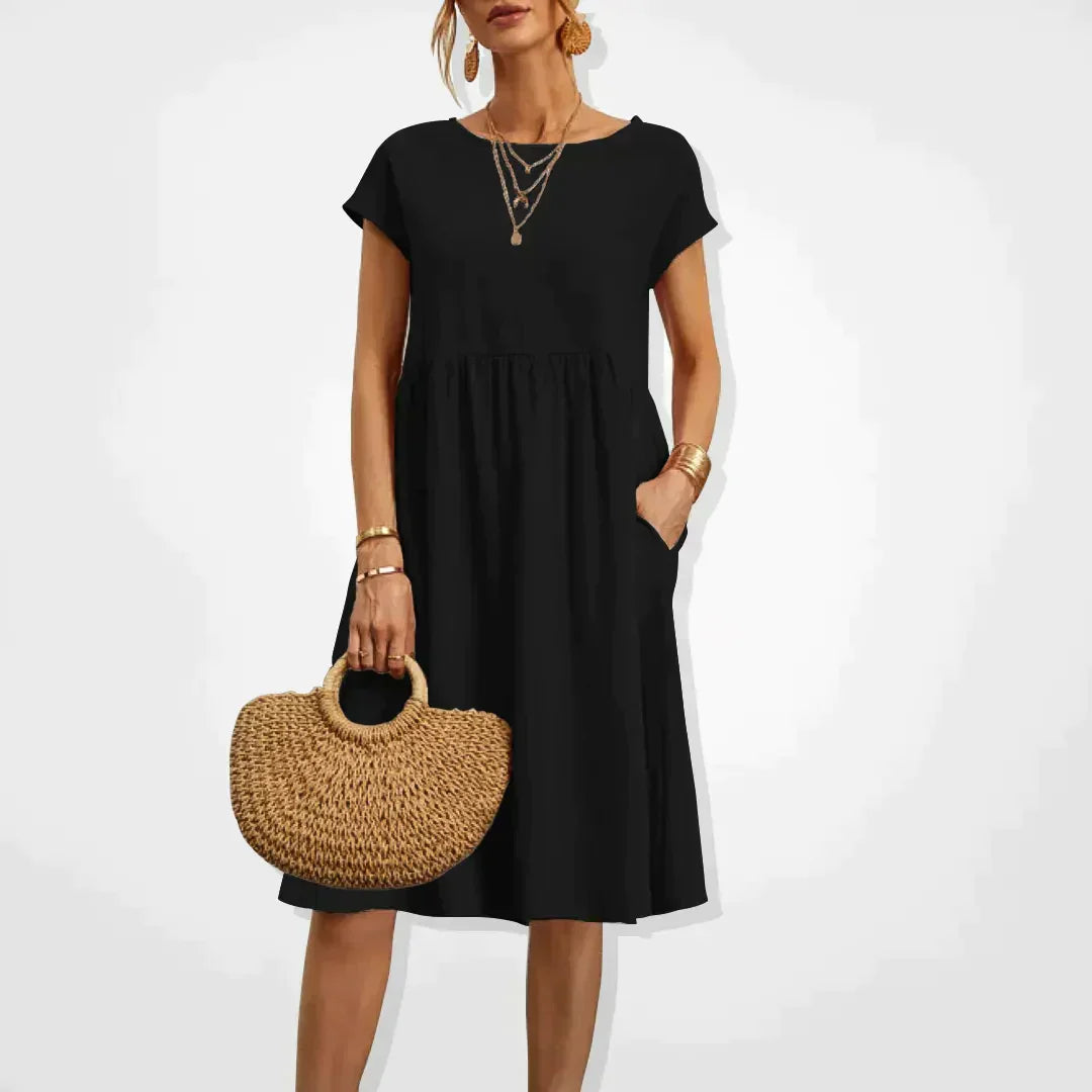 Women's Breathable Summer Dress | Elegant Loose-Fit Knee-Length Outfit-Mykonostore-Black-S-Mykonostore