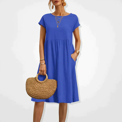 Women's Breathable Summer Dress | Elegant Loose-Fit Knee-Length Outfit-Mykonostore-Blue-S-Mykonostore