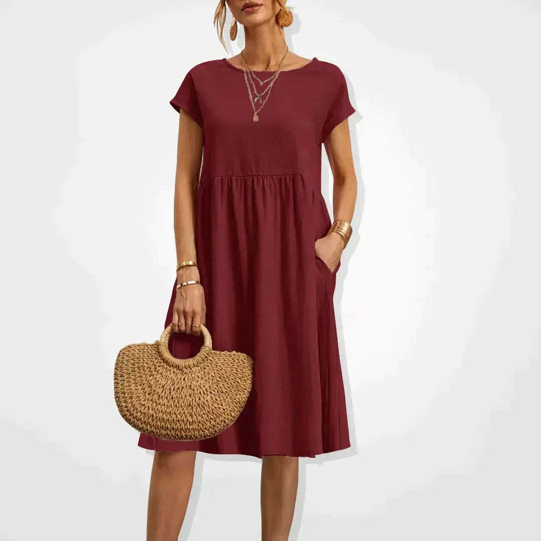 Women's Breathable Summer Dress | Elegant Loose-Fit Knee-Length Outfit-Mykonostore-Burgundy Red-S-Mykonostore
