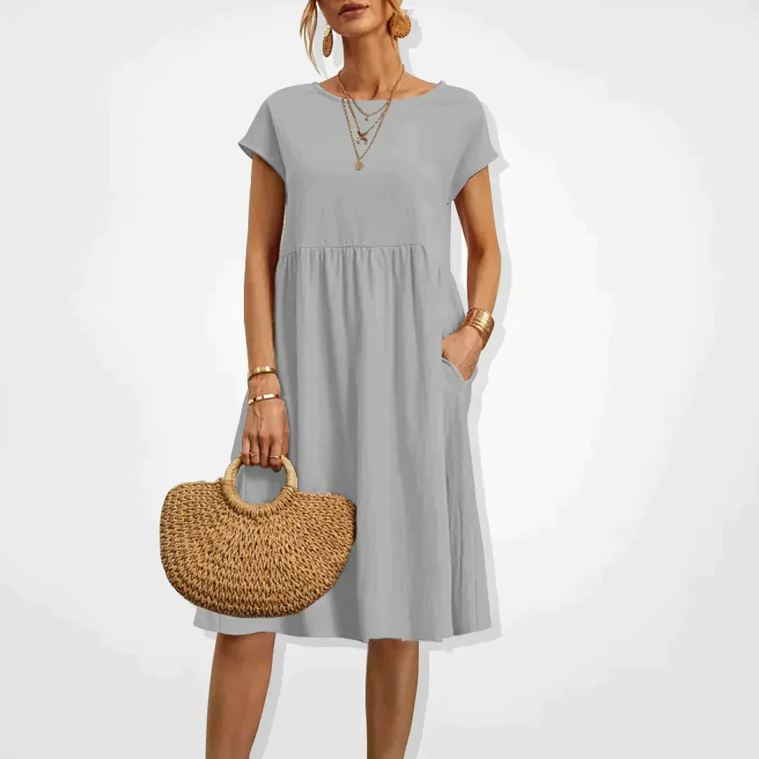 Women's Breathable Summer Dress | Elegant Loose-Fit Knee-Length Outfit-Mykonostore-Gray-S-Mykonostore