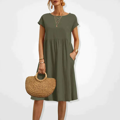 Women's Breathable Summer Dress | Elegant Loose-Fit Knee-Length Outfit-Mykonostore-Green-S-Mykonostore
