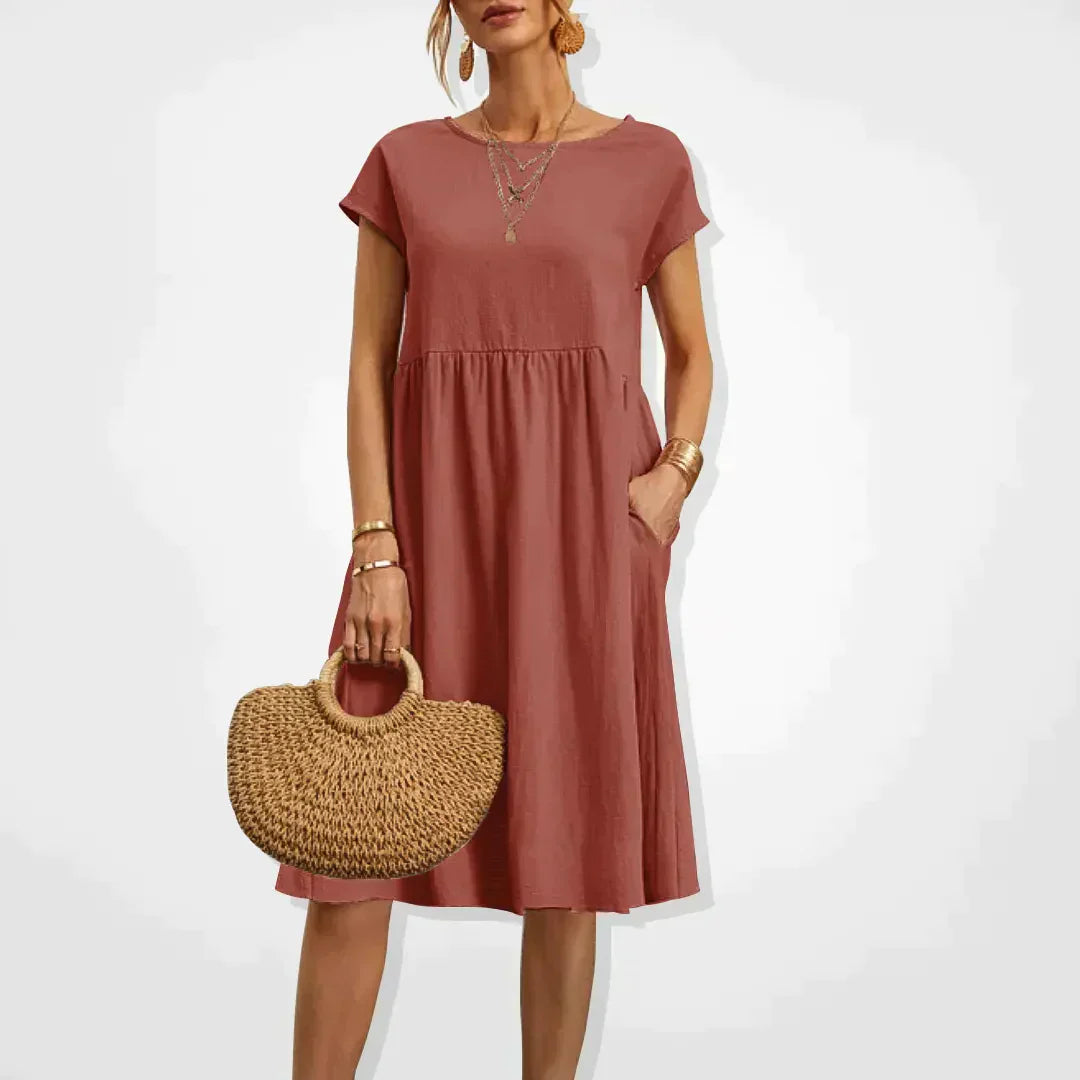 Women's Breathable Summer Dress | Elegant Loose-Fit Knee-Length Outfit-Mykonostore-Orange-S-Mykonostore