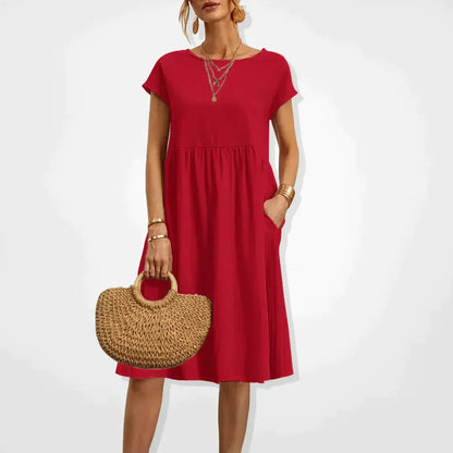 Women's Breathable Summer Dress | Elegant Loose-Fit Knee-Length Outfit-Mykonostore-Red-S-Mykonostore