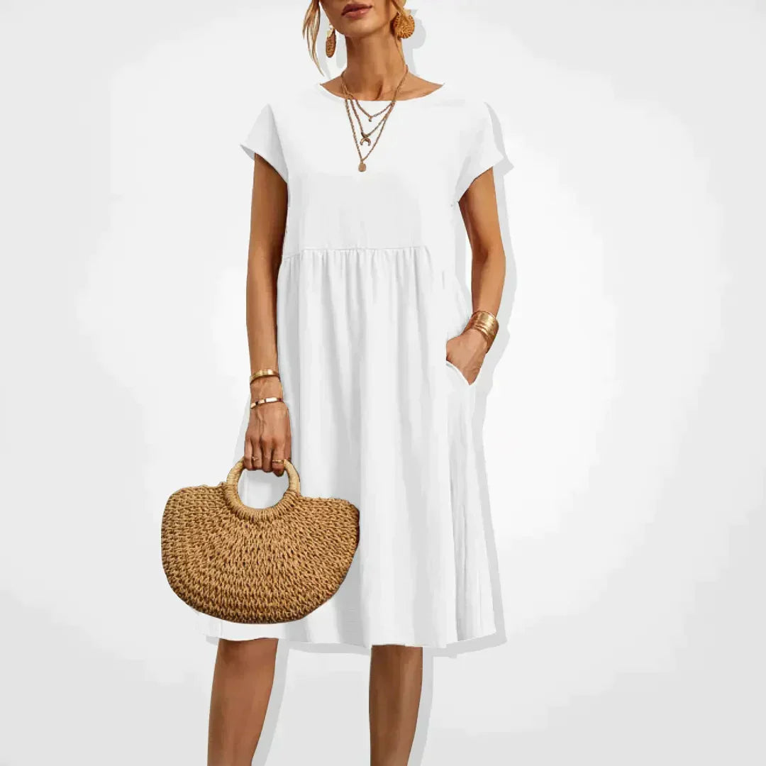 Women's Breathable Summer Dress | Elegant Loose-Fit Knee-Length Outfit-Mykonostore-White-S-Mykonostore