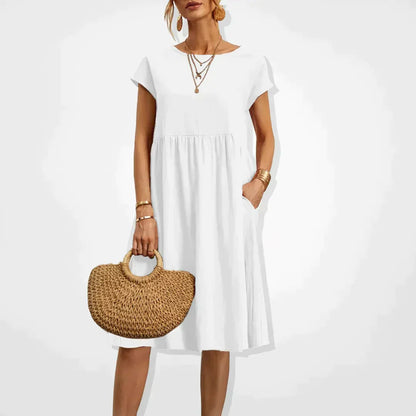 Women's Breathable Summer Dress | Elegant Loose-Fit Knee-Length Outfit-Mykonostore-White-S-Mykonostore