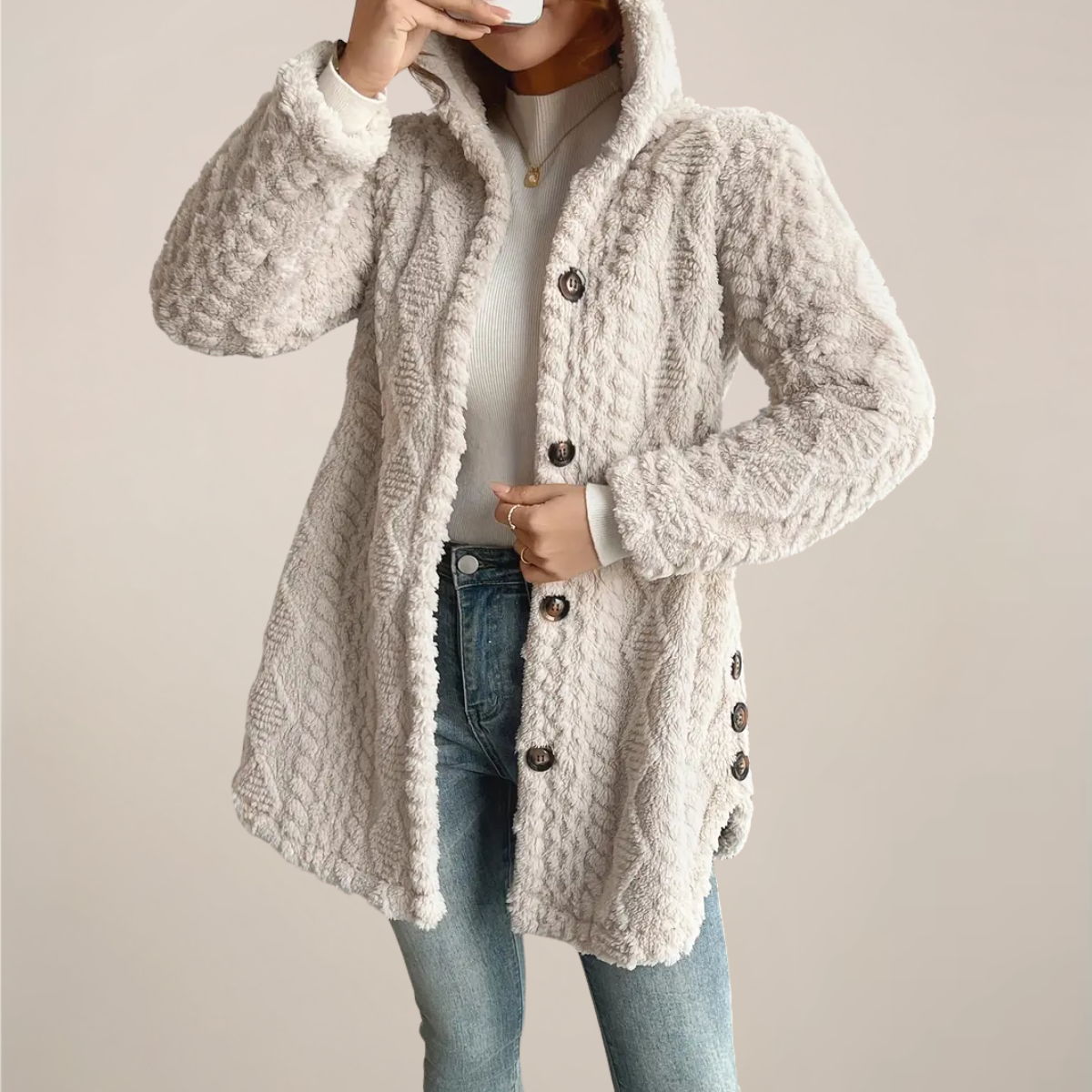 Evelyn | Women Spring Hooded fakturowany cardigan
