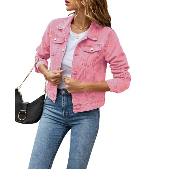 Women’s Denim Jacket | Timeless Design, Comfortable Fit-Women's Jackets-Mykonostore-Pink-S-Mykonostore