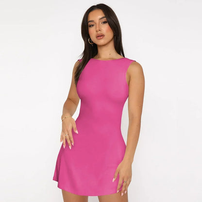 Women's Elegant A-Line Mini Dress | Flattering Sleeveless Evening Outfit-Mykonostore-Pink Red-XS-Mykonostore