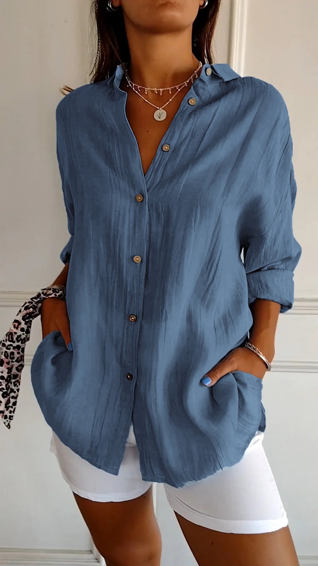 Women's Elegant Synthetic Blend Shirt | Flattering Pleated Design for Versatile Styling-Mykonostore-Dark Blue-S-Mykonostore