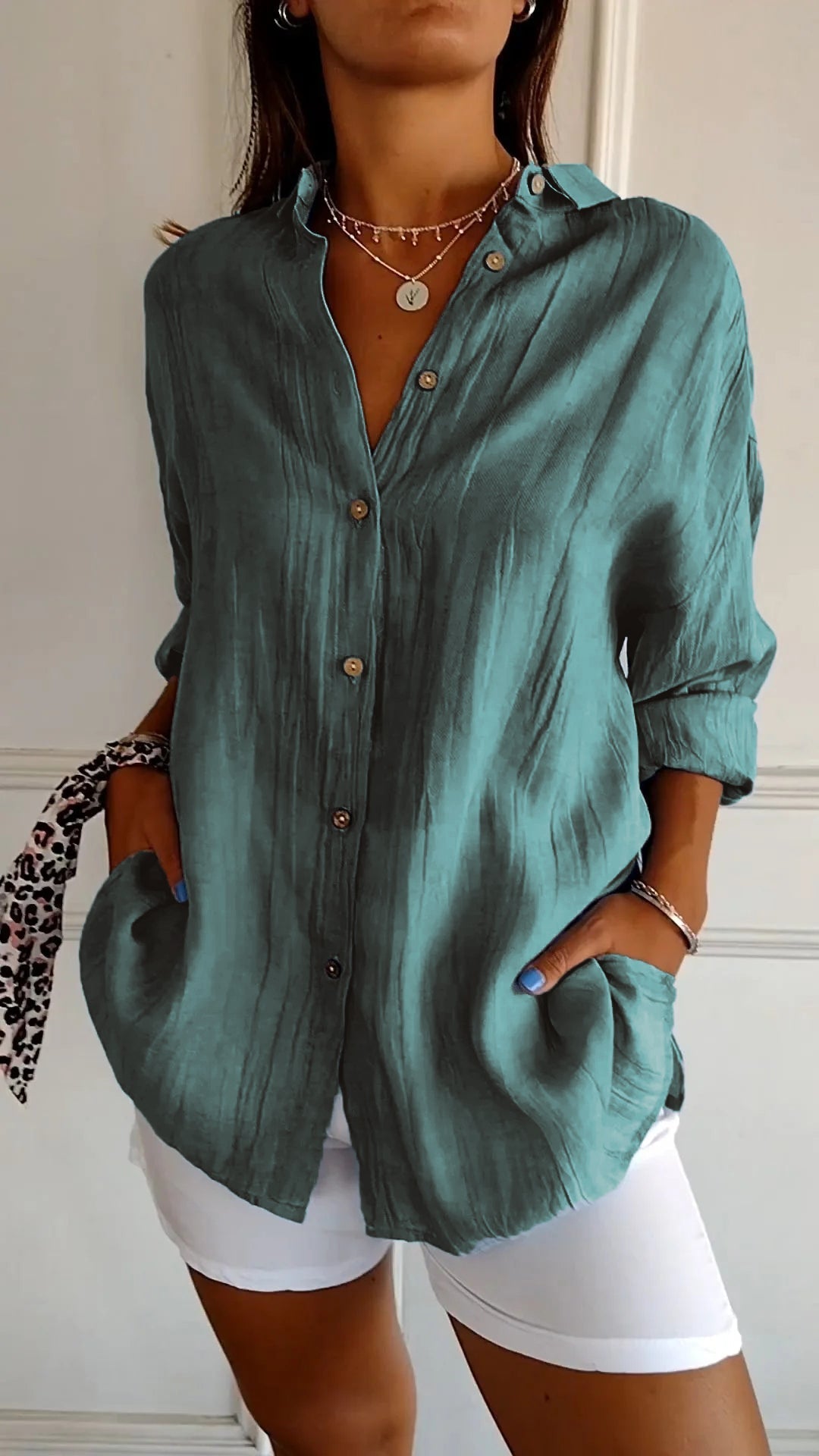 Women's Elegant Synthetic Blend Shirt | Flattering Pleated Design for Versatile Styling-Mykonostore-More Green-S-Mykonostore