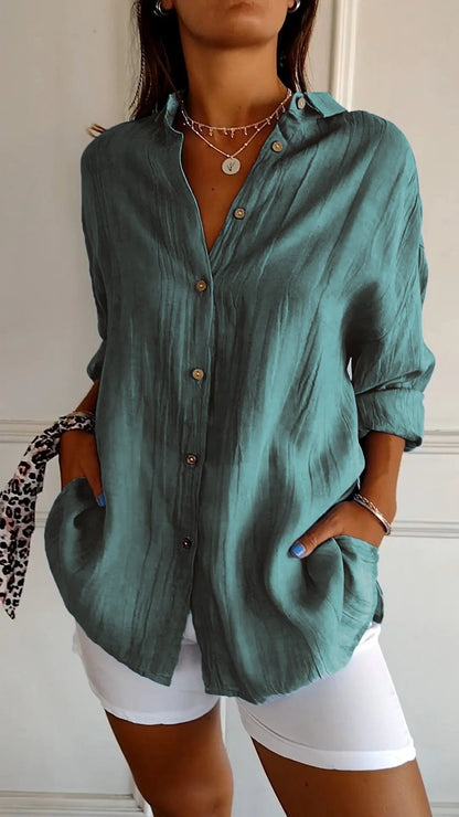 Women's Elegant Synthetic Blend Shirt | Flattering Pleated Design for Versatile Styling-Mykonostore-More Green-S-Mykonostore