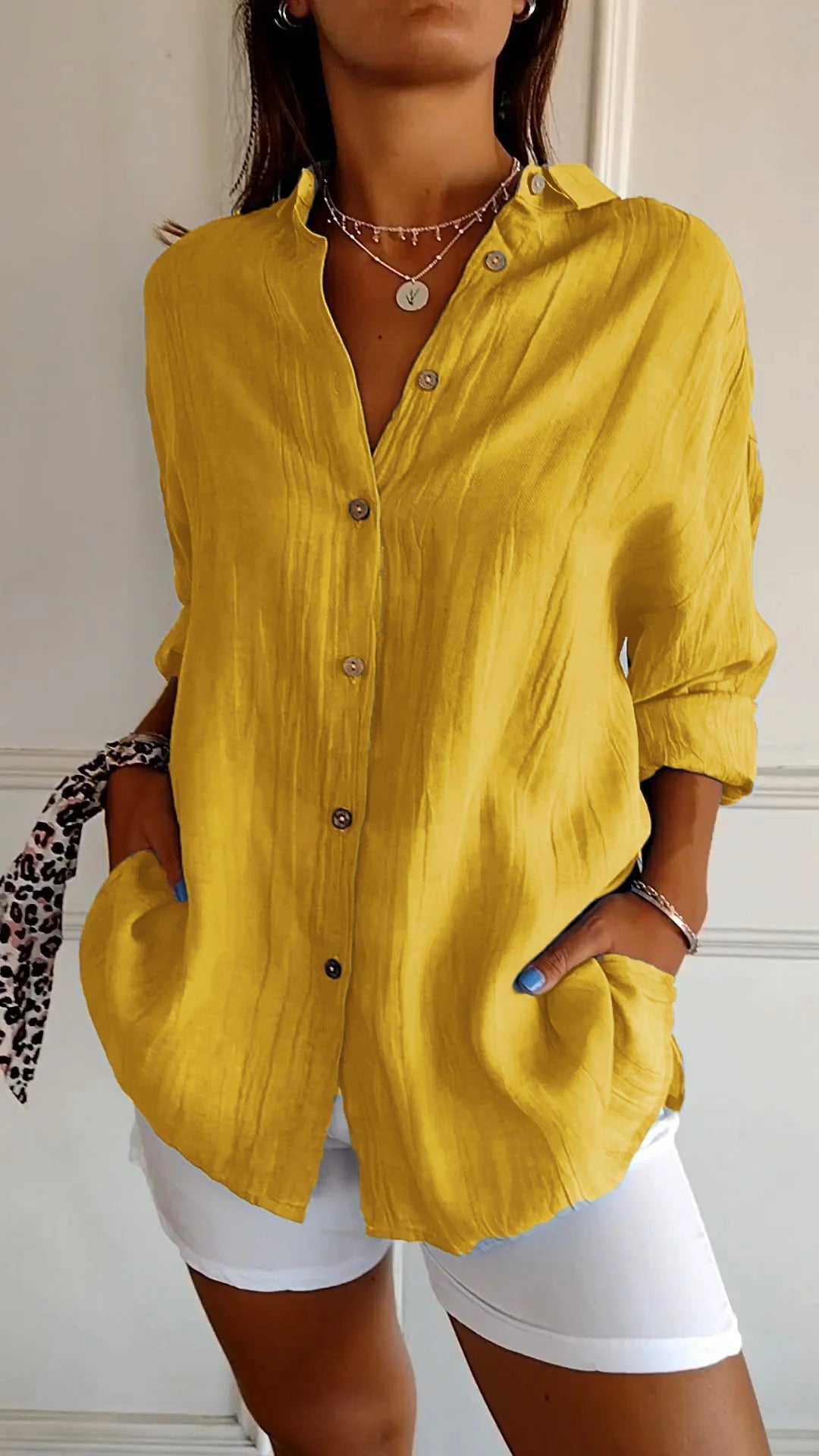 Women's Elegant Synthetic Blend Shirt | Flattering Pleated Design for Versatile Styling-Mykonostore-Yellow-S-Mykonostore