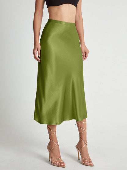 Camila | Damska Elegancka Spódnica Midi z Wysokim Stanem Satynowa