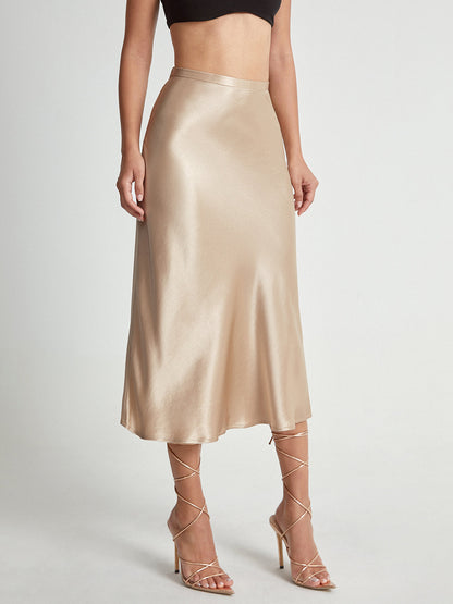 Camila | Damska Elegancka Spódnica Midi z Wysokim Stanem Satynowa