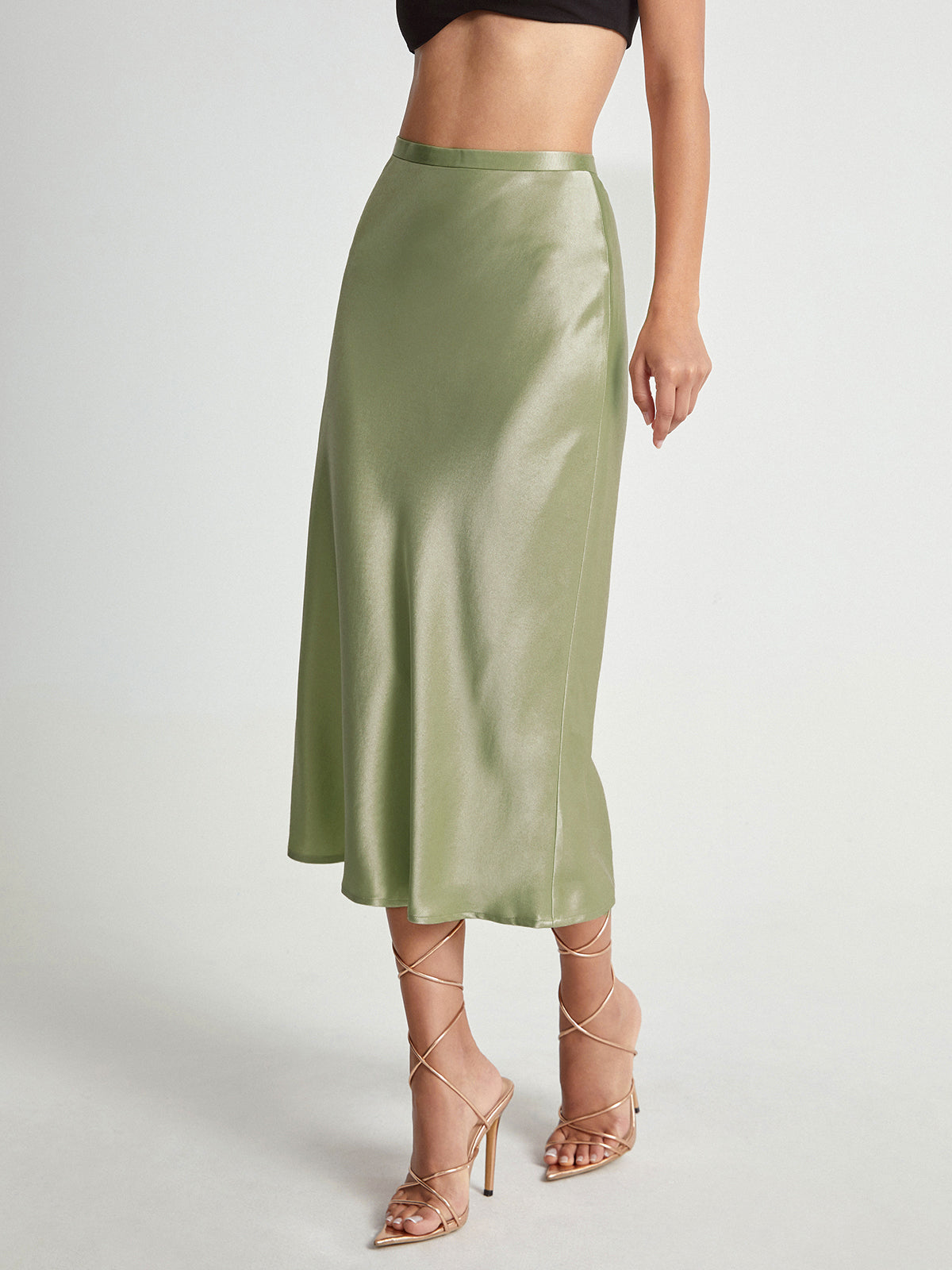 Camila | Damska Elegancka Spódnica Midi z Wysokim Stanem Satynowa