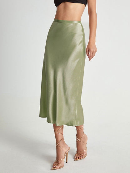 Camila | Damska Elegancka Spódnica Midi z Wysokim Stanem Satynowa
