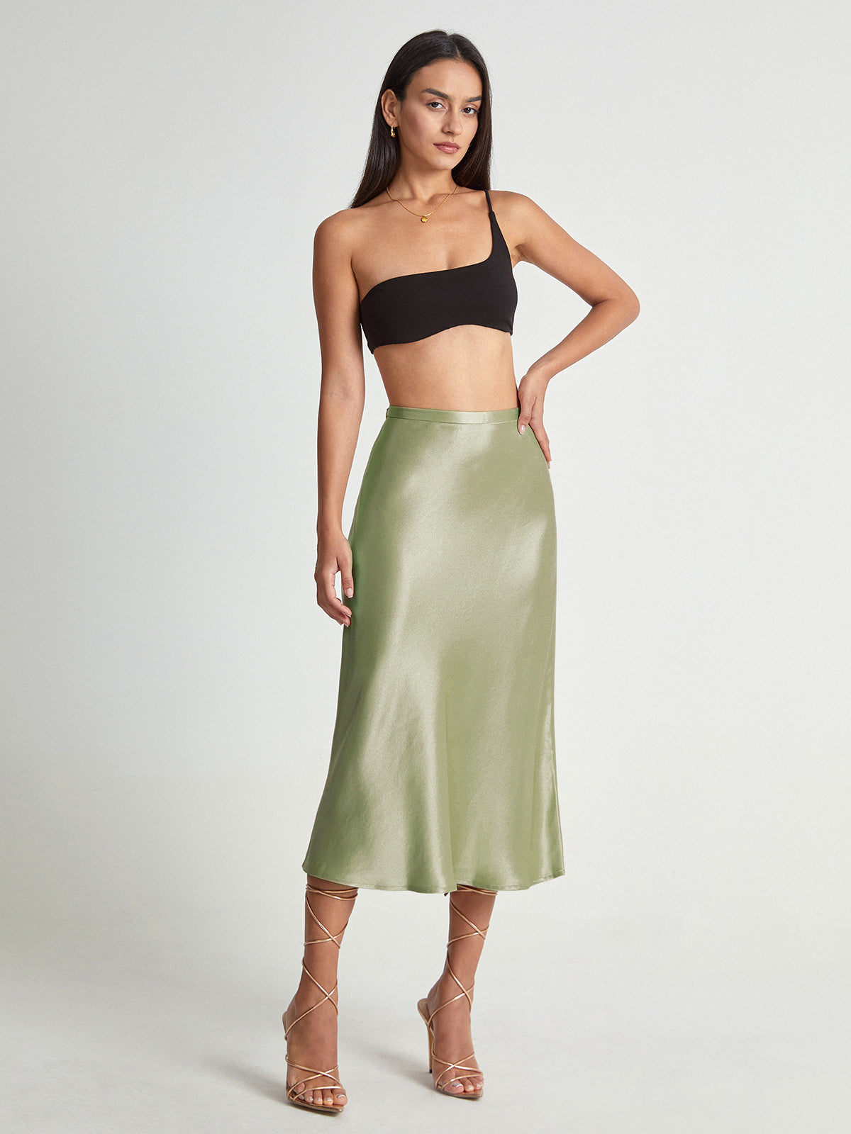 Camila | Damska Elegancka Spódnica Midi z Wysokim Stanem Satynowa