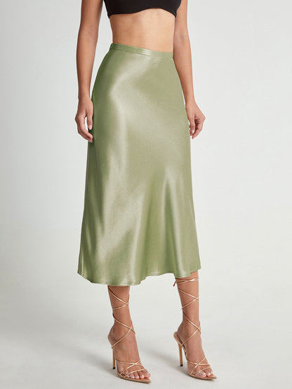 Camila | Damska Elegancka Spódnica Midi z Wysokim Stanem Satynowa