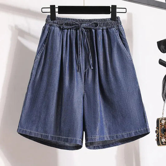 Denim Women's High-Waisted Drawstring Elastic Waist Loose Fit Jean Shorts