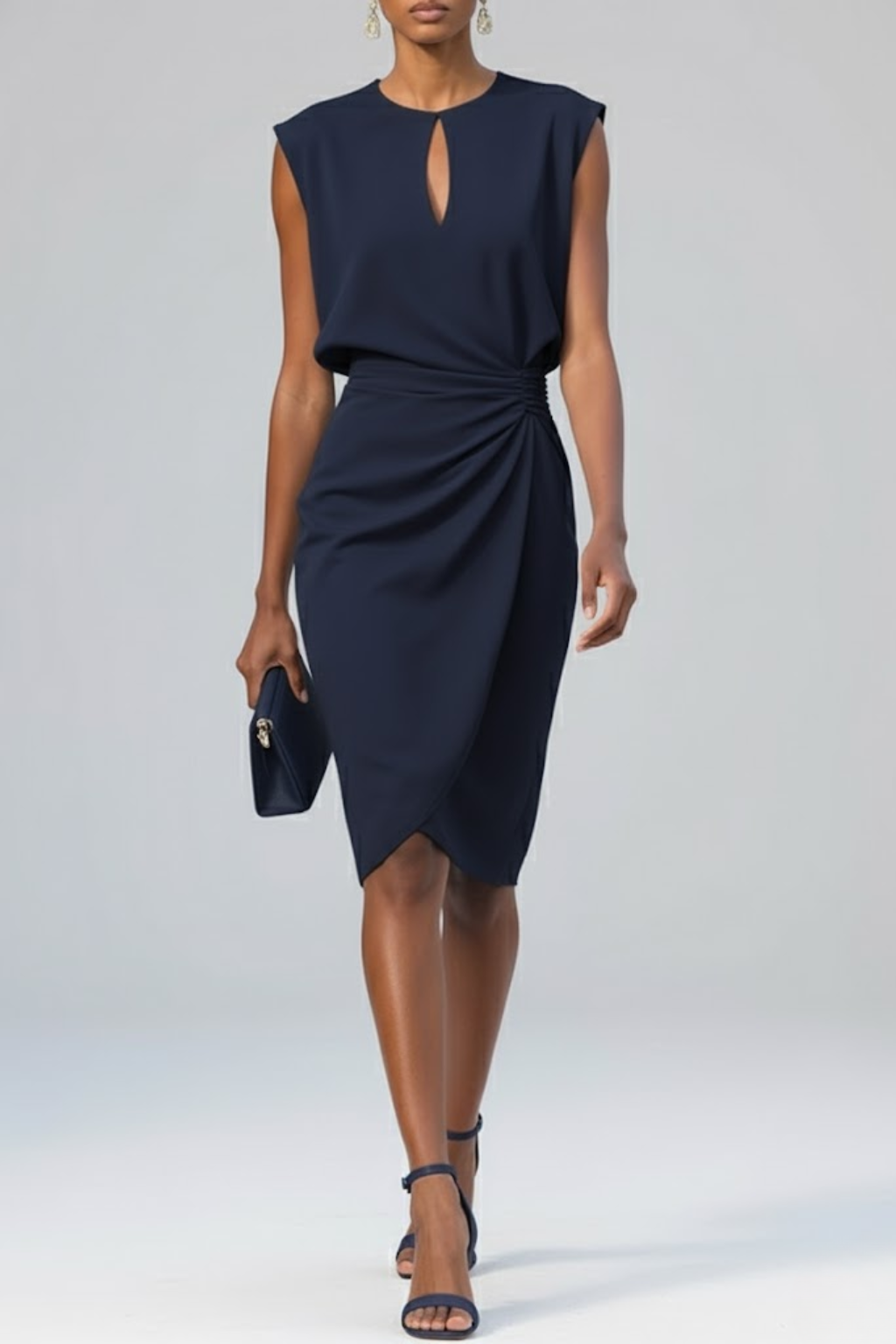 Violet | Women Keyhole Neck marszczony Midi dress