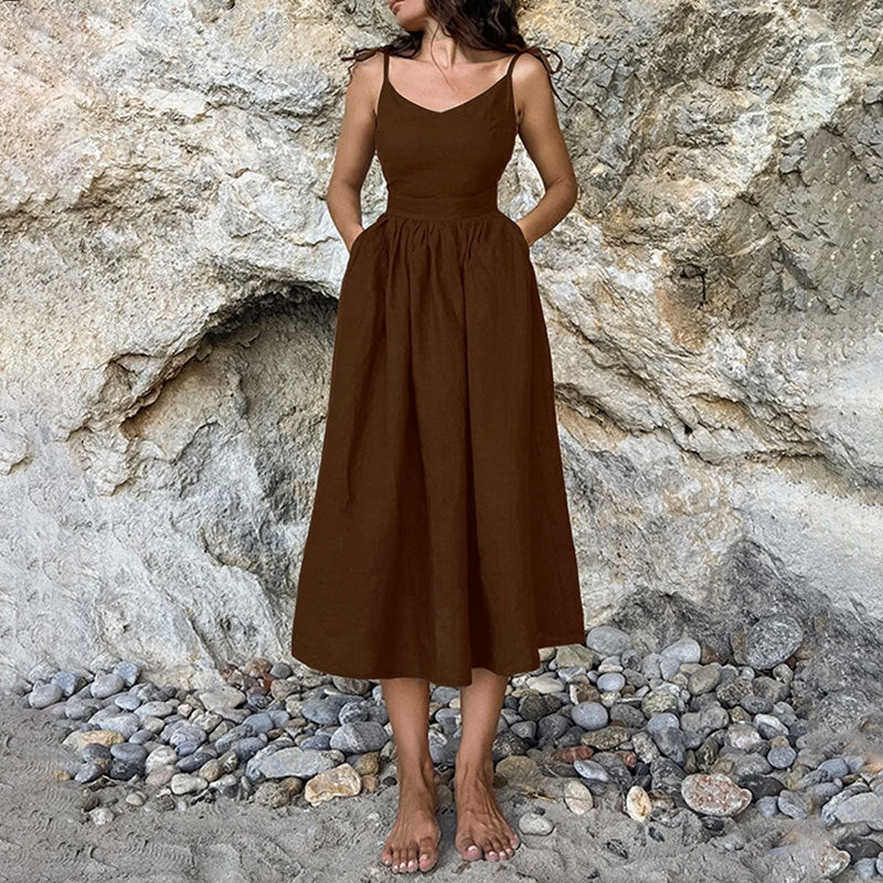 Maria | Women Midi dress V Neck Open Back slit
